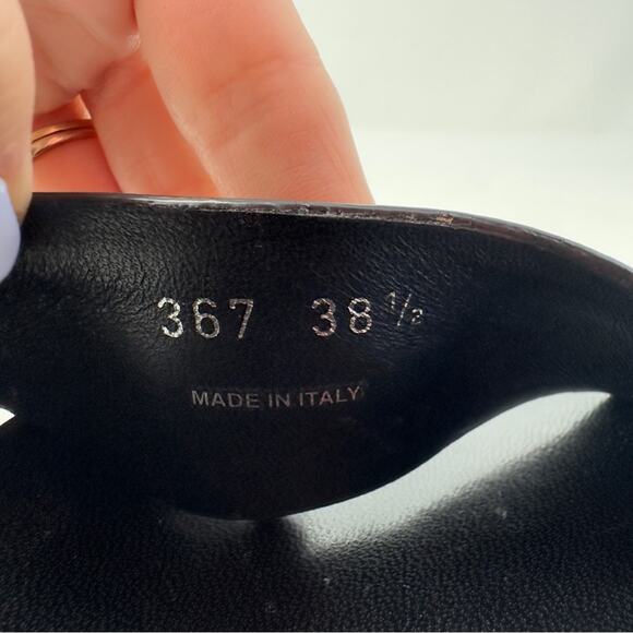 Prada Logo Embossed Rubber Trimmed Leather Sandals in Black - Picture 14 of 15